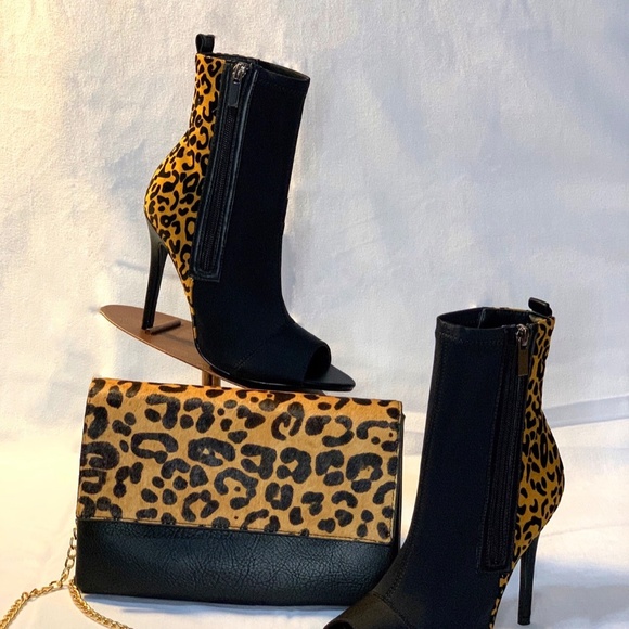 Sexy Leopard Peep Toe Ankle Boots & Hat Combo Brand New - Picture 4 of 4